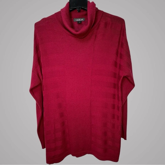 august silk Sweaters - A August Silk XL Longline Pullover Y2K Dark Academia Draped Neck Burgundy Lagom